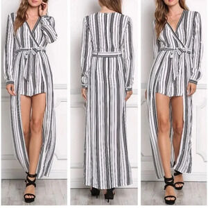 Tea n Cup Skort romper with maxi overlay roll up /stripe